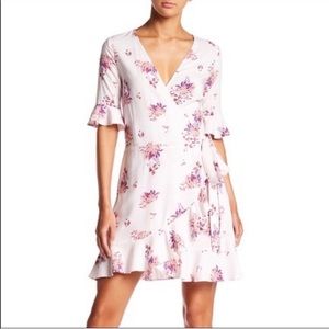ELODIE - Floral Wrap Dress in Blush Pink